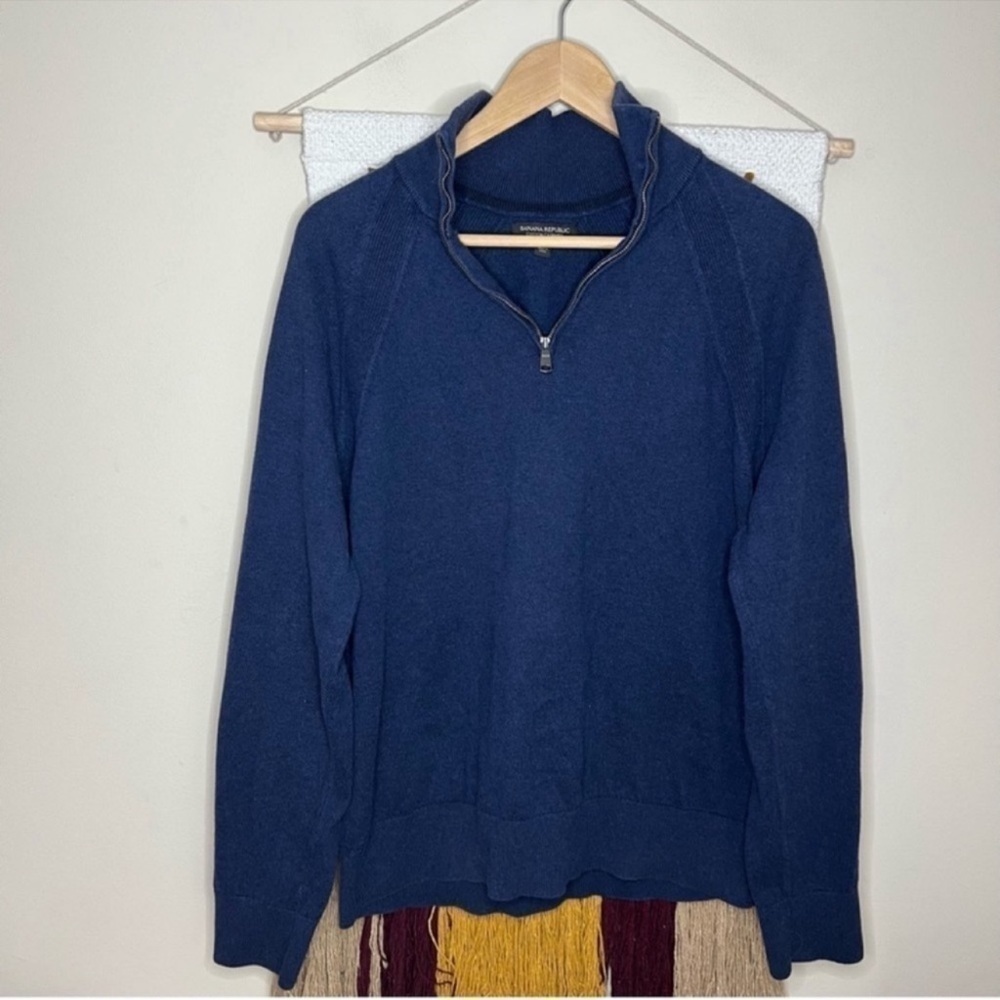 Banana Republic Navy Soft Cashmere Blend 1/4 Zip Large